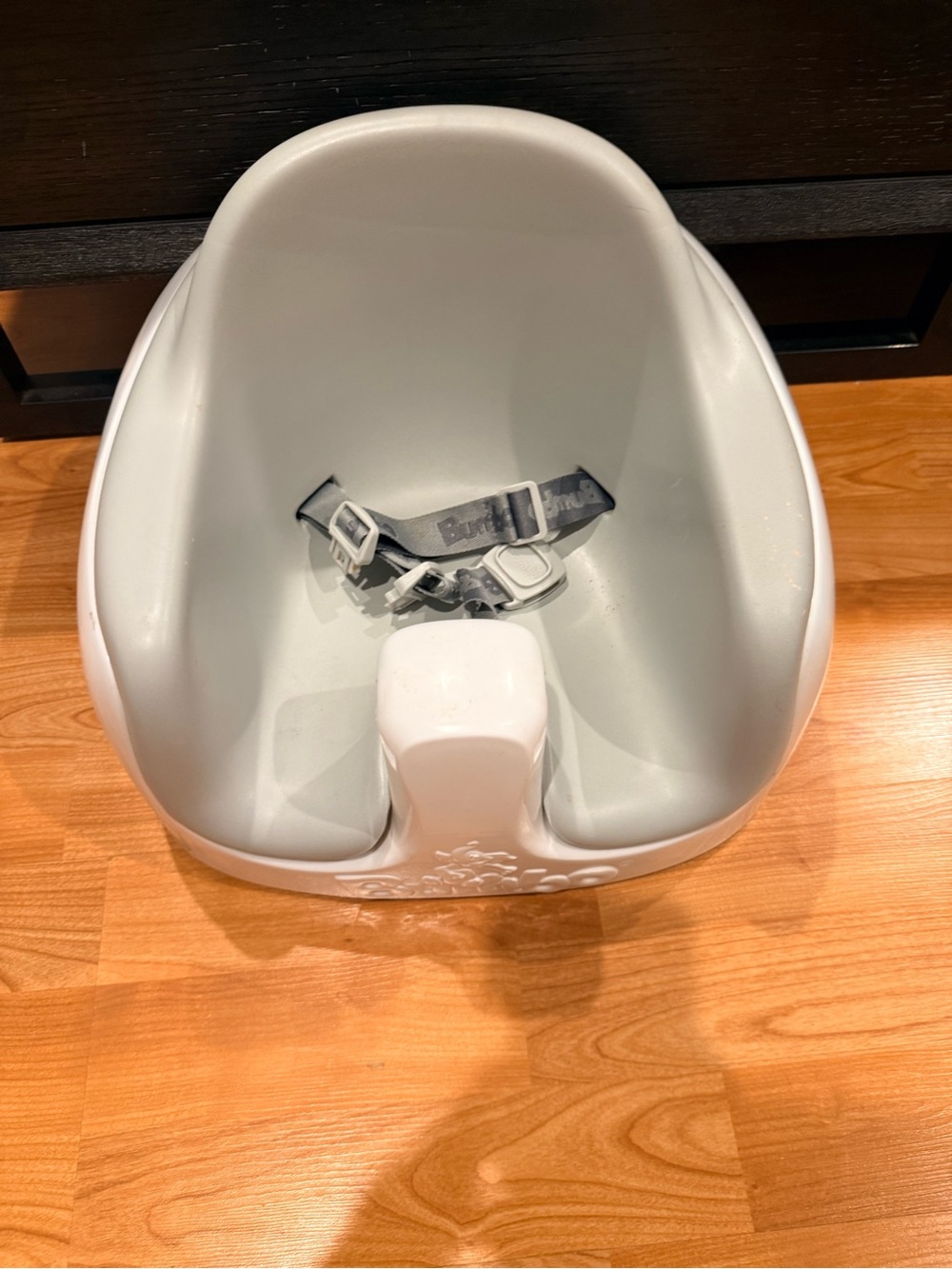 Bumbo Baby Seat in Light Gray with Safety Strap